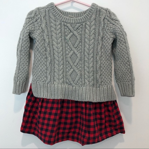 GAP kids Cable knit and plaid sweater dress- 2T